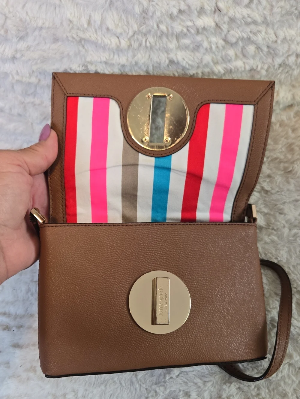 kate spade Brown Saffiano Crossbody with Turn-Lock EUC